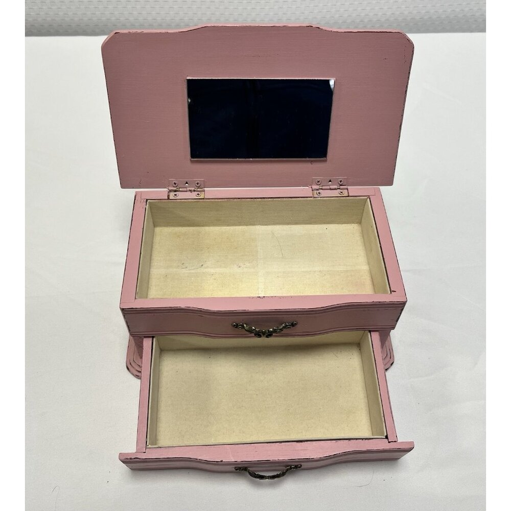 Vintage Wooden Jewelry Box with Mirror - Picture 4 of 6
